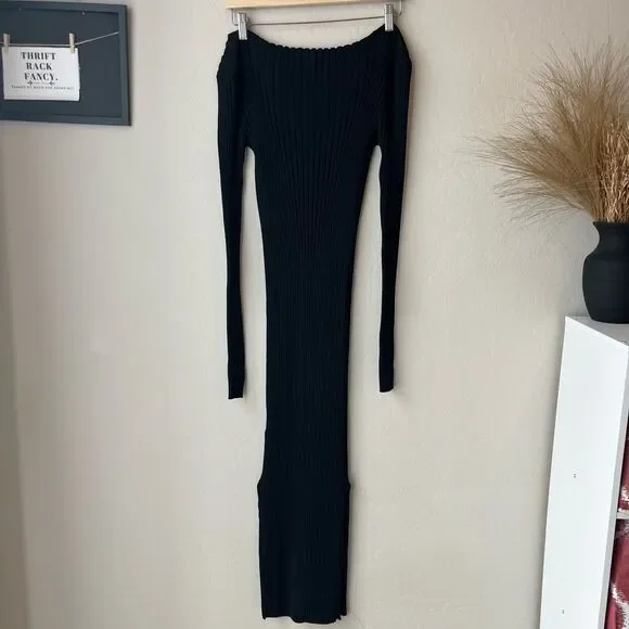 Toteme Dress Ribbed Knit Black Long Sleeve Orville Midi Dress Size Medium